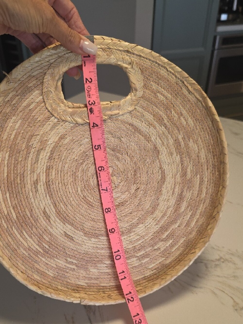 Round Woven Straw Carry Basket - Natural Beige Neutral Tote - Picture 6 of 7